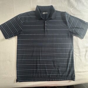 Nike Dri-Fit Men's Size Large Golf Short Sleeve Navy Blue Striped‎ Polo Shirt